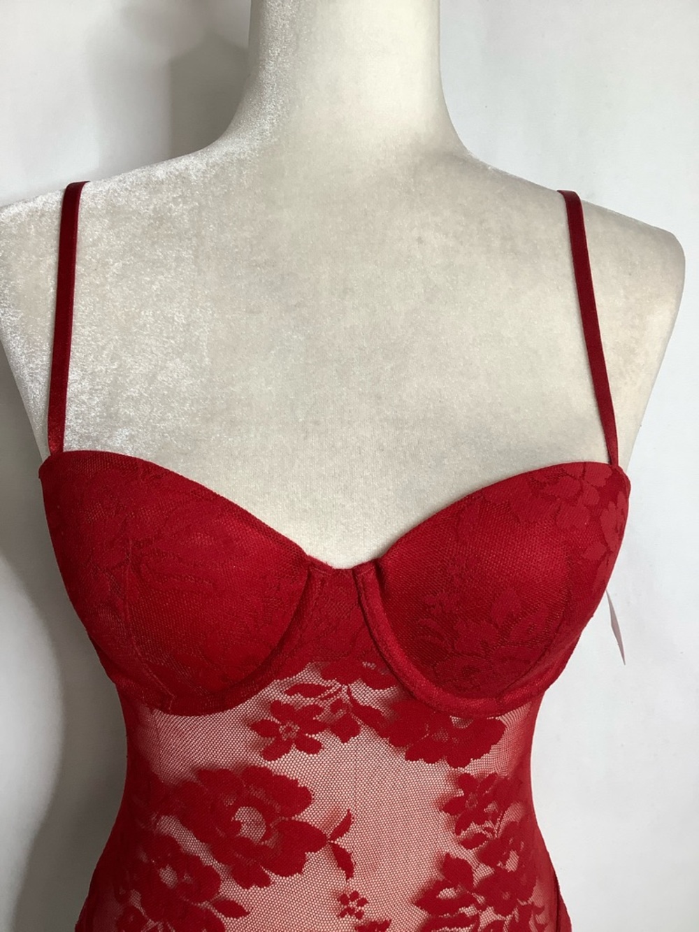 Red Sheer Floral Lace Bodysuit with Underwire Support Size S